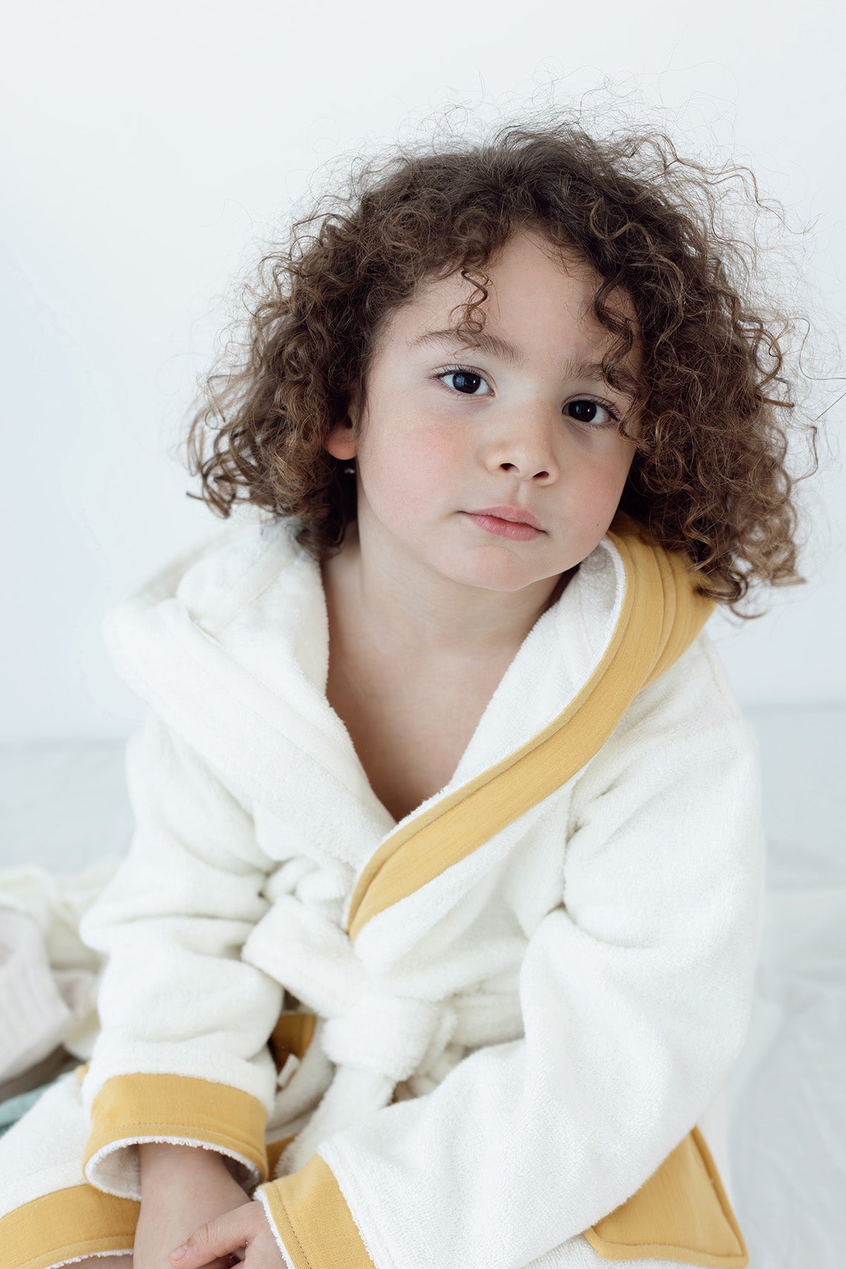 Joy of Colors Organic Cotton Muslin Detailed Children's Bathrobe Mustard