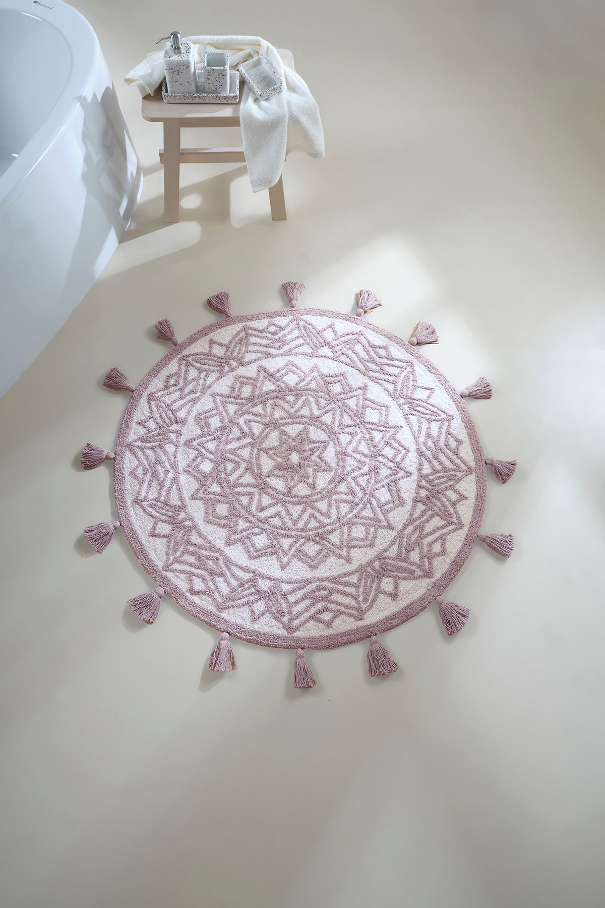 Pina Yuvarlak Banyo Paspası %100 Pamuk 100x100 Pembe