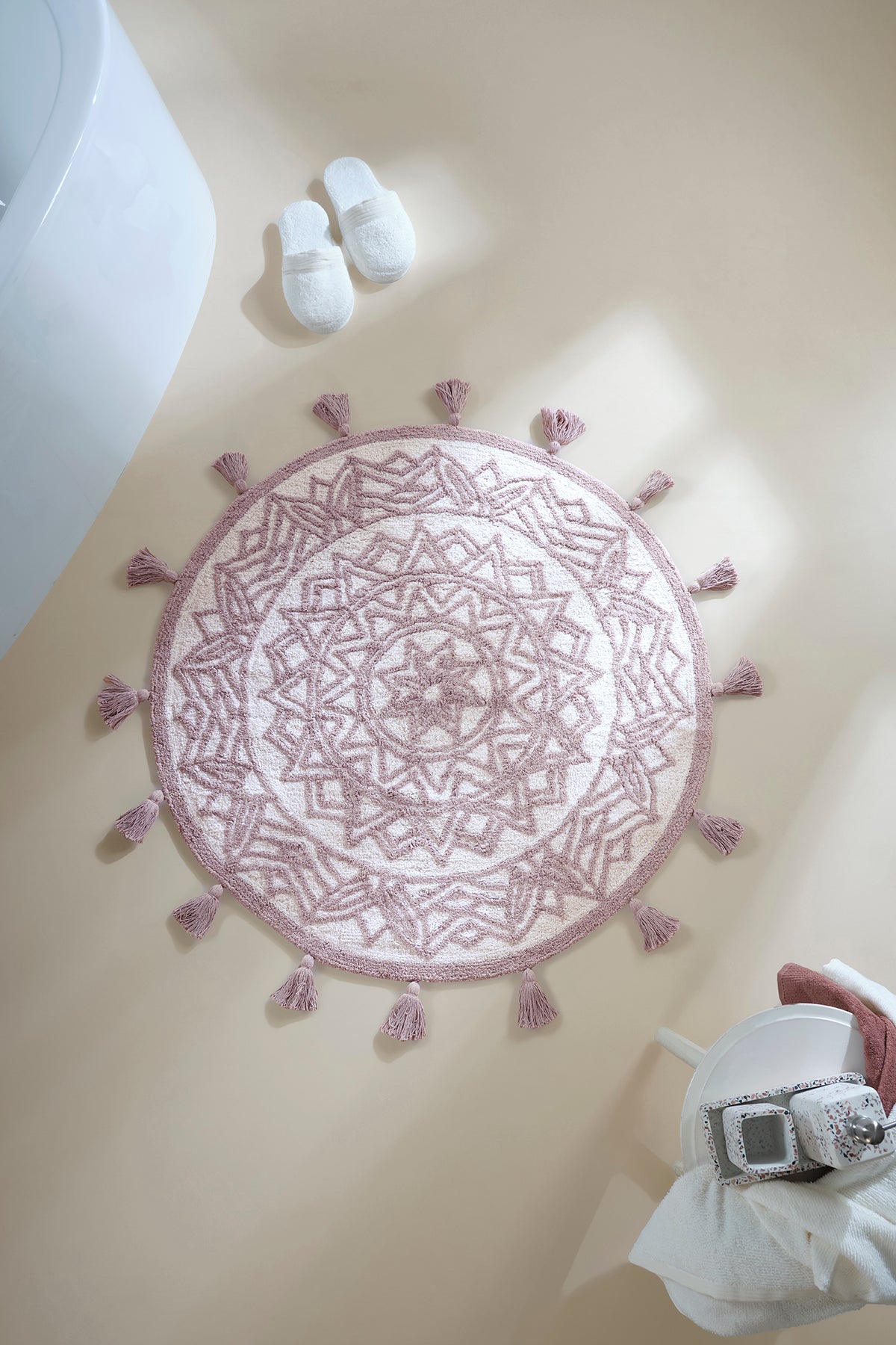 Pina Yuvarlak Banyo Paspası %100 Pamuk 100x100 Pembe