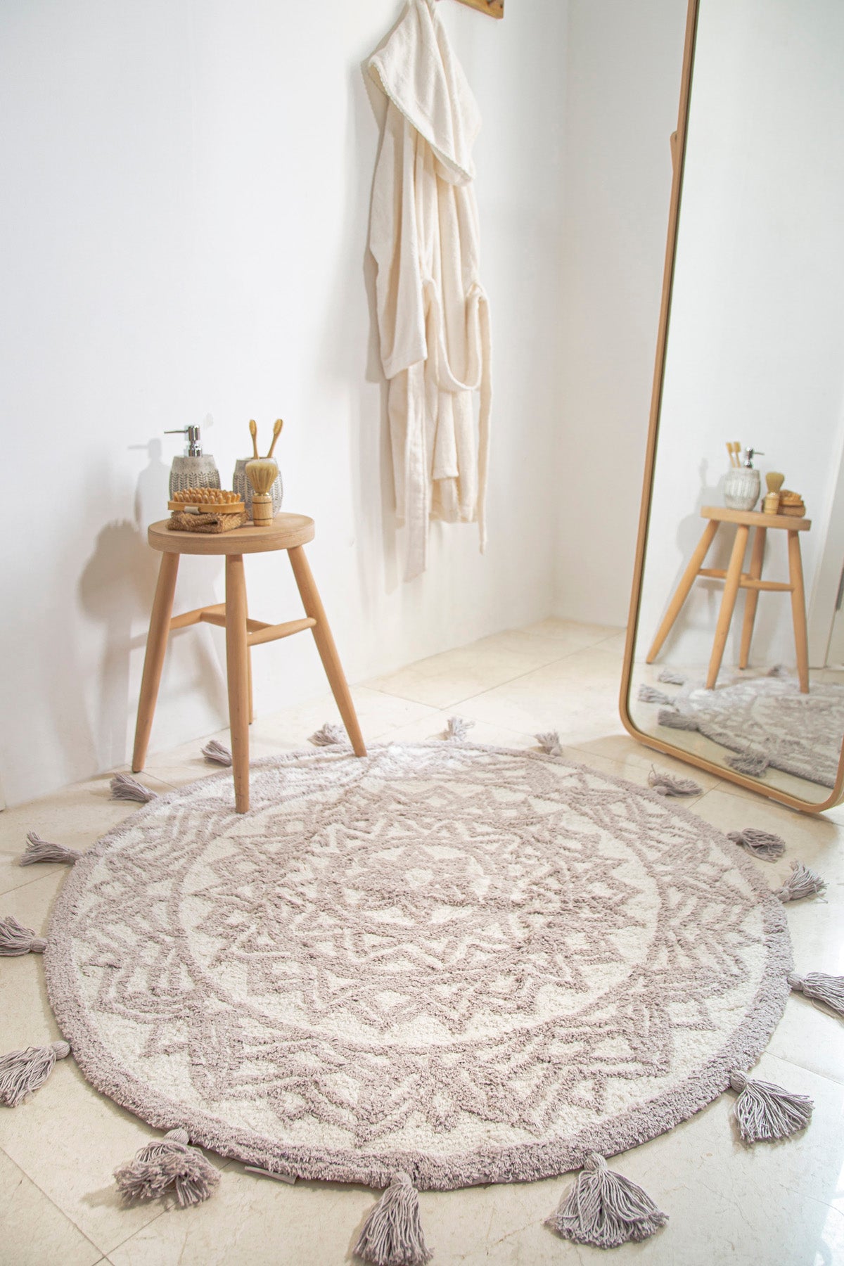 Pina Yuvarlak Banyo Paspası %100 Pamuk 100x100 Gri