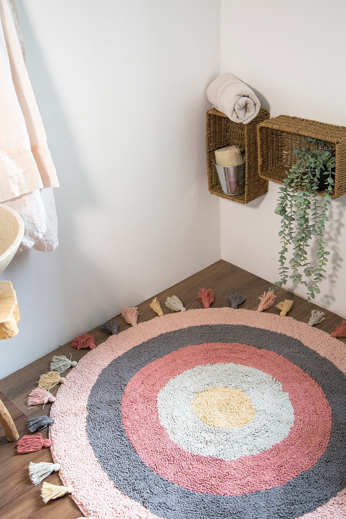 Laura Yuvarlak Banyo Paspası %100 Pamuk 100x100 Pembe
