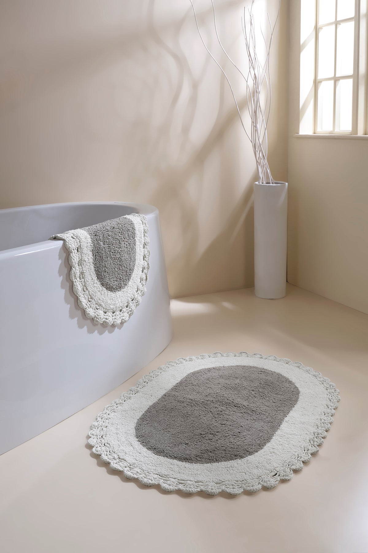 Bianca 2 Piece Bath Mat Set 100% Cotton 40x60 + 60x90 Gray