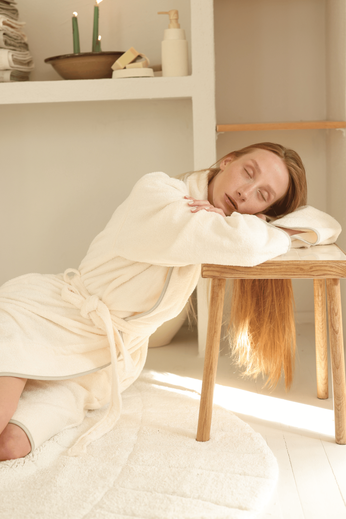 Allesi %100 Pamuk Kadın Bornoz Ekru