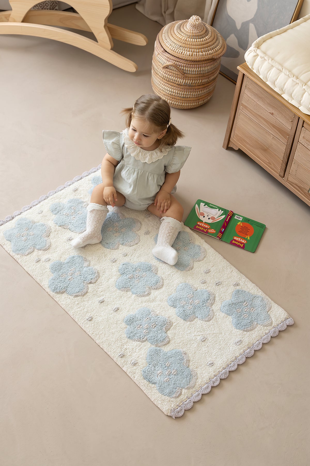 Olivia Tekli %100 Pamuk Banyo Paspası 60x100 Cm Early Blue/Lilac