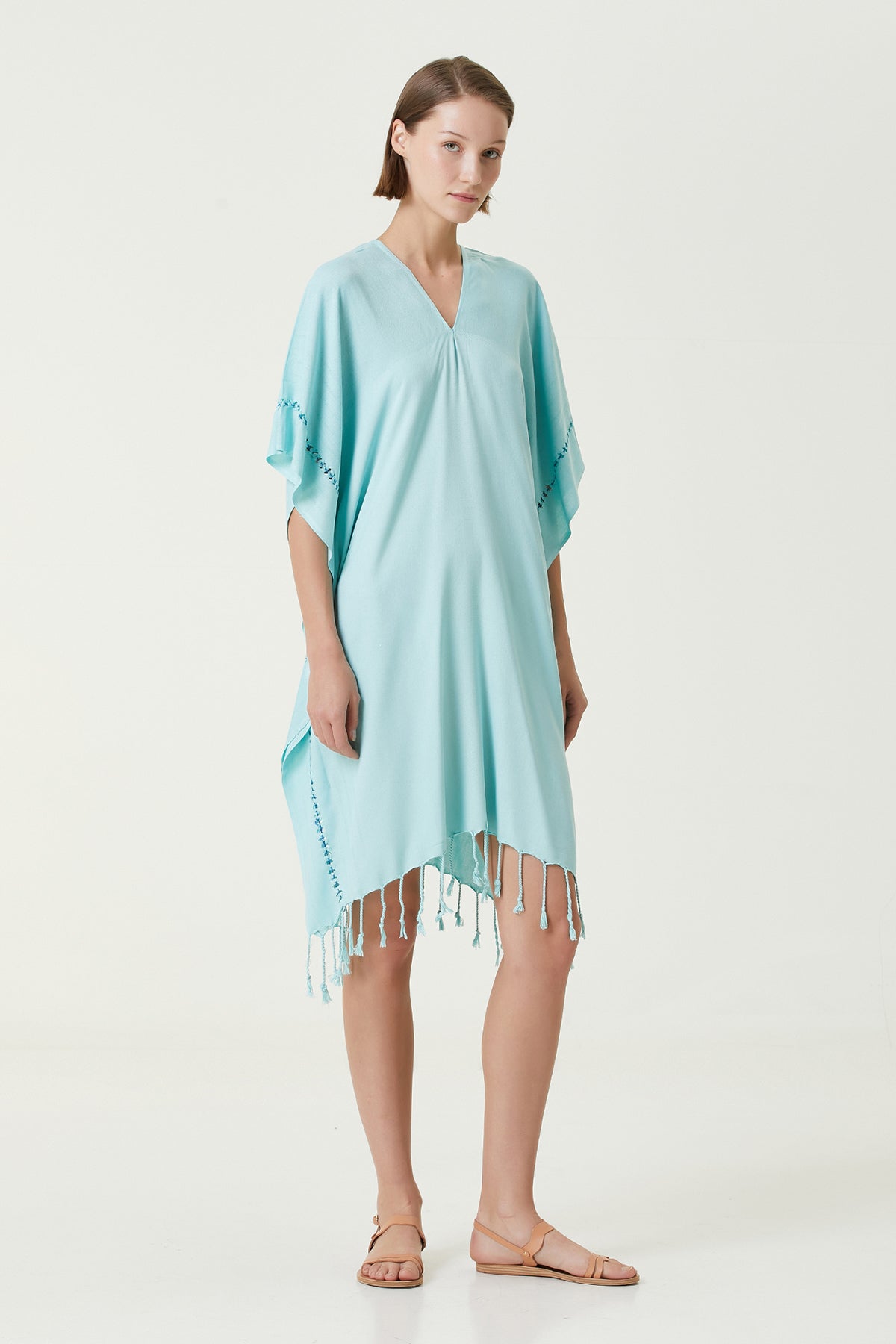 Layla V Yaka Elbise Yeşil