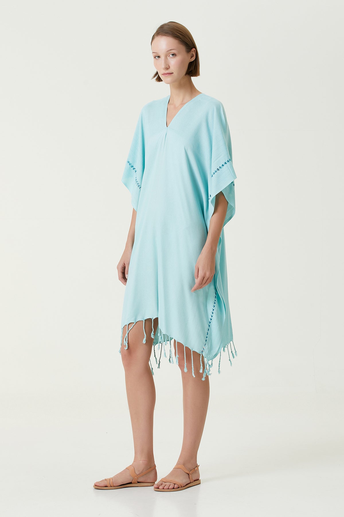 Layla V Yaka Elbise Yeşil