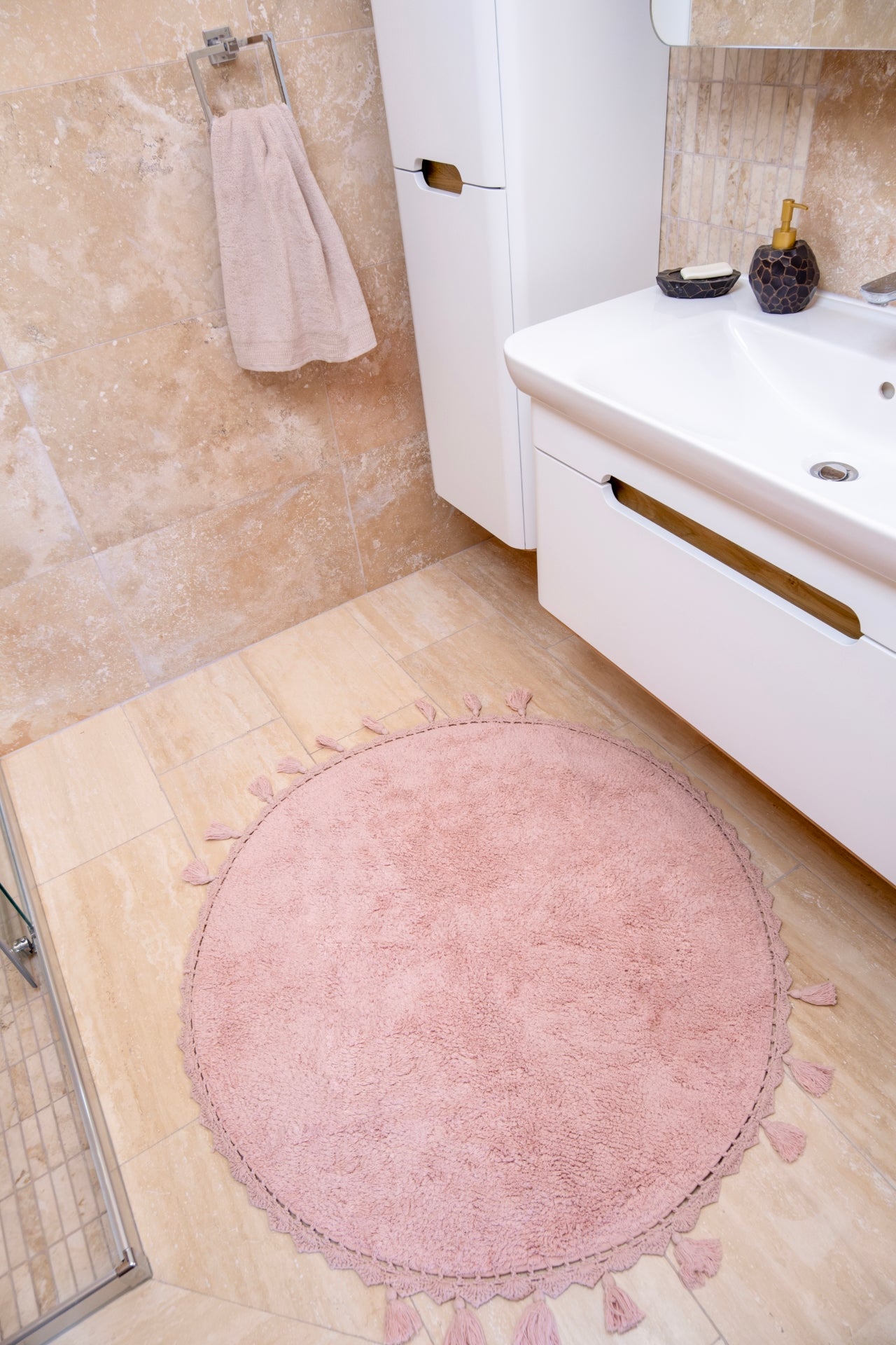 Lowell Yuvarlak Banyo Paspası %100 Pamuk 100x100 Pembe