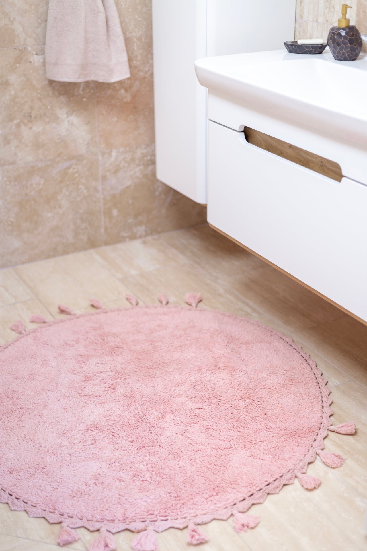 Lowell Yuvarlak Banyo Paspası %100 Pamuk 100x100 Pembe