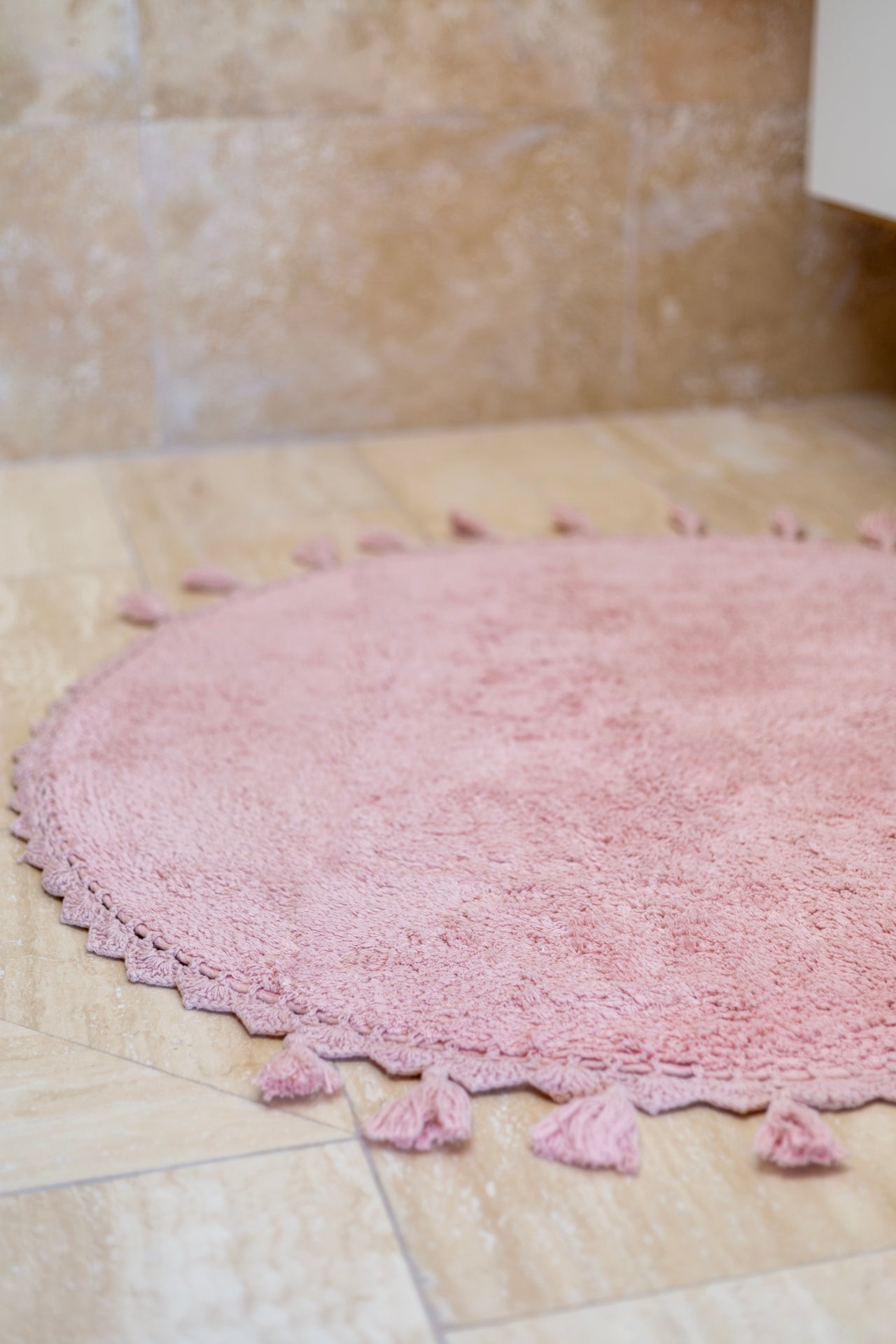 Lowell Yuvarlak Banyo Paspası %100 Pamuk 100x100 Pembe