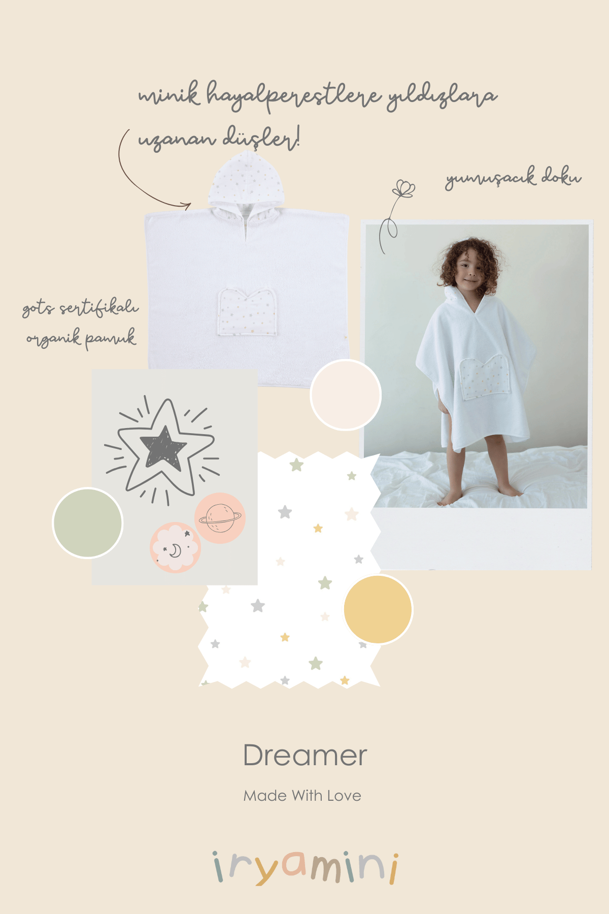 Dreamer Organic Cotton Muslin Detailed Child Poncho White