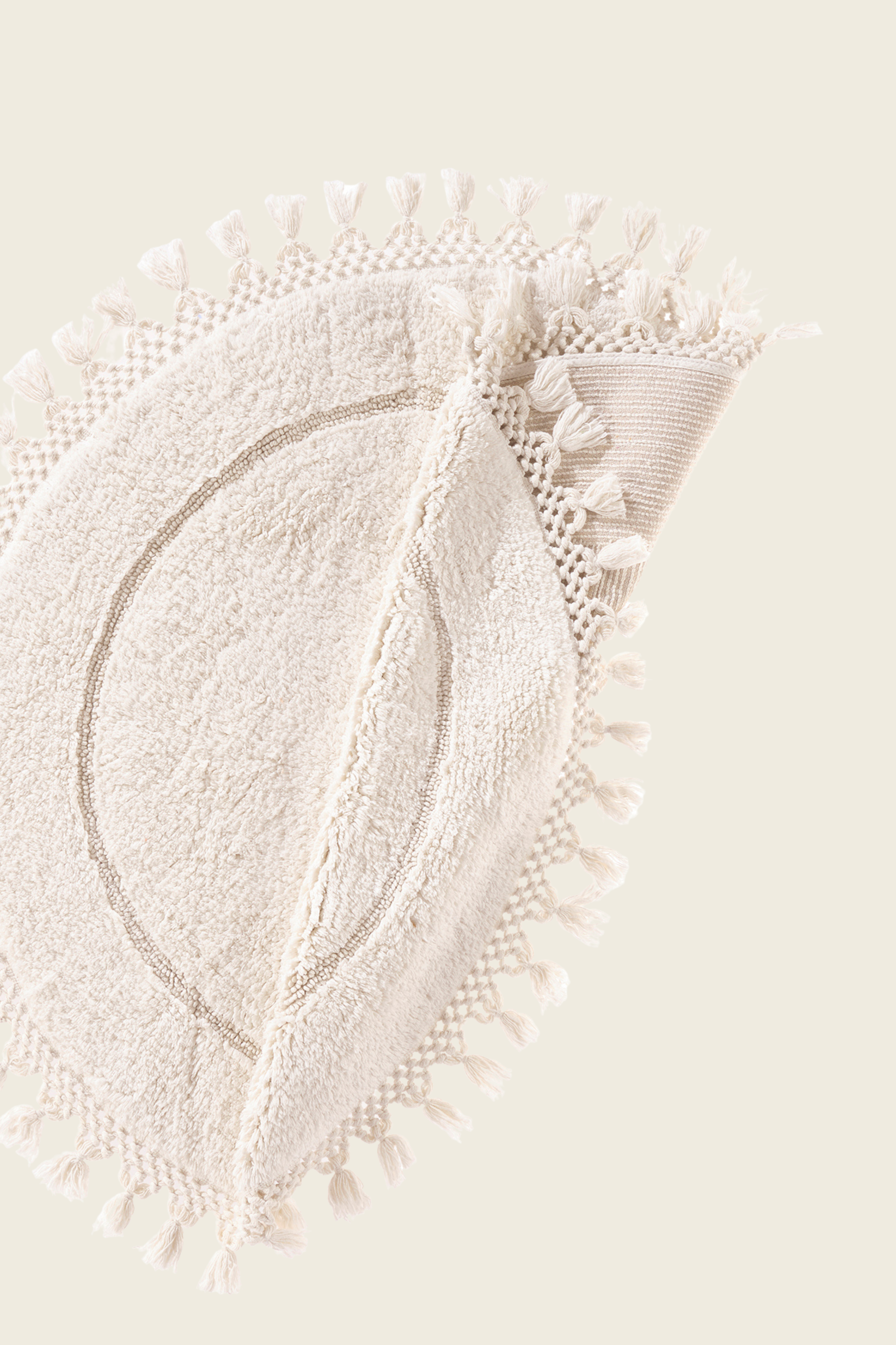 Nora Yuvarlak Banyo Paspası %100 Pamuk 90x90 Ekru