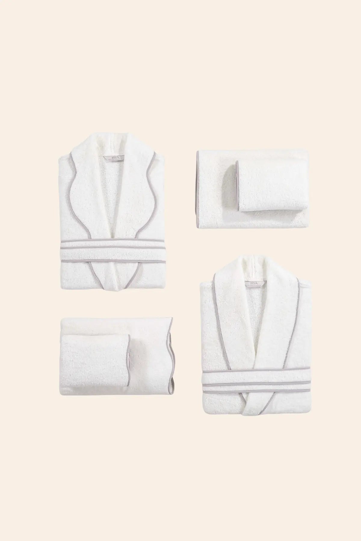 Scallop %100 Pamuk 6 Parça Aile Banyo Seti Ecru+Stone Gray