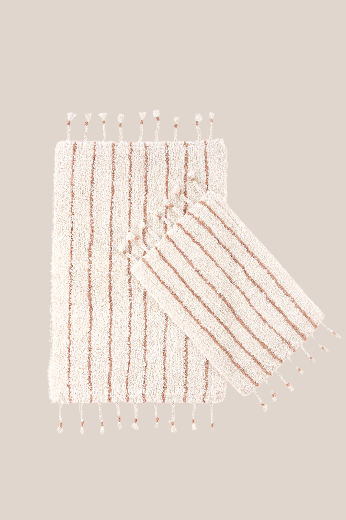 In Lines 2’li Takım Banyo Paspası %100 Pamuk 40x60 + 60x90 Bej Çizgili