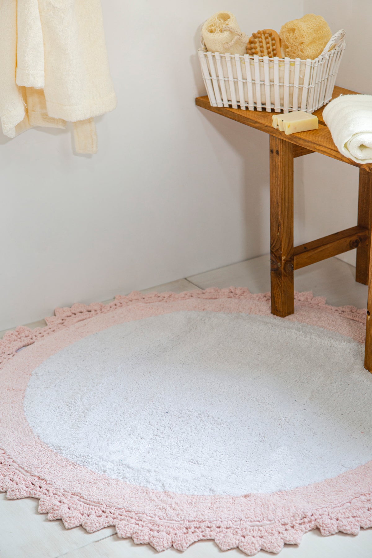 Doreen Yuvarlak Banyo Paspası %100 Pamuk 90x90 Pembe