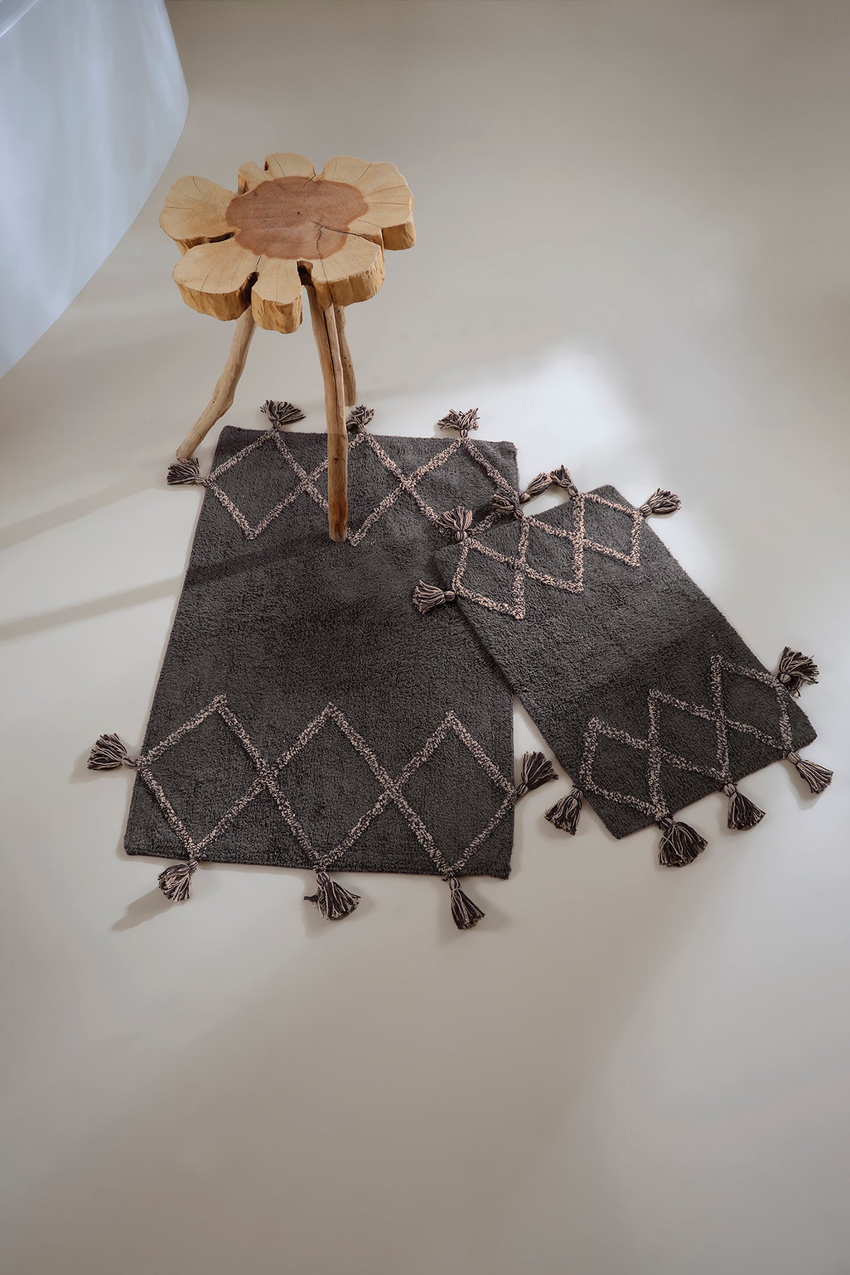 Agnes 2 Piece Bath Mat Set 100% Cotton 40x60 + 60x90 Gray