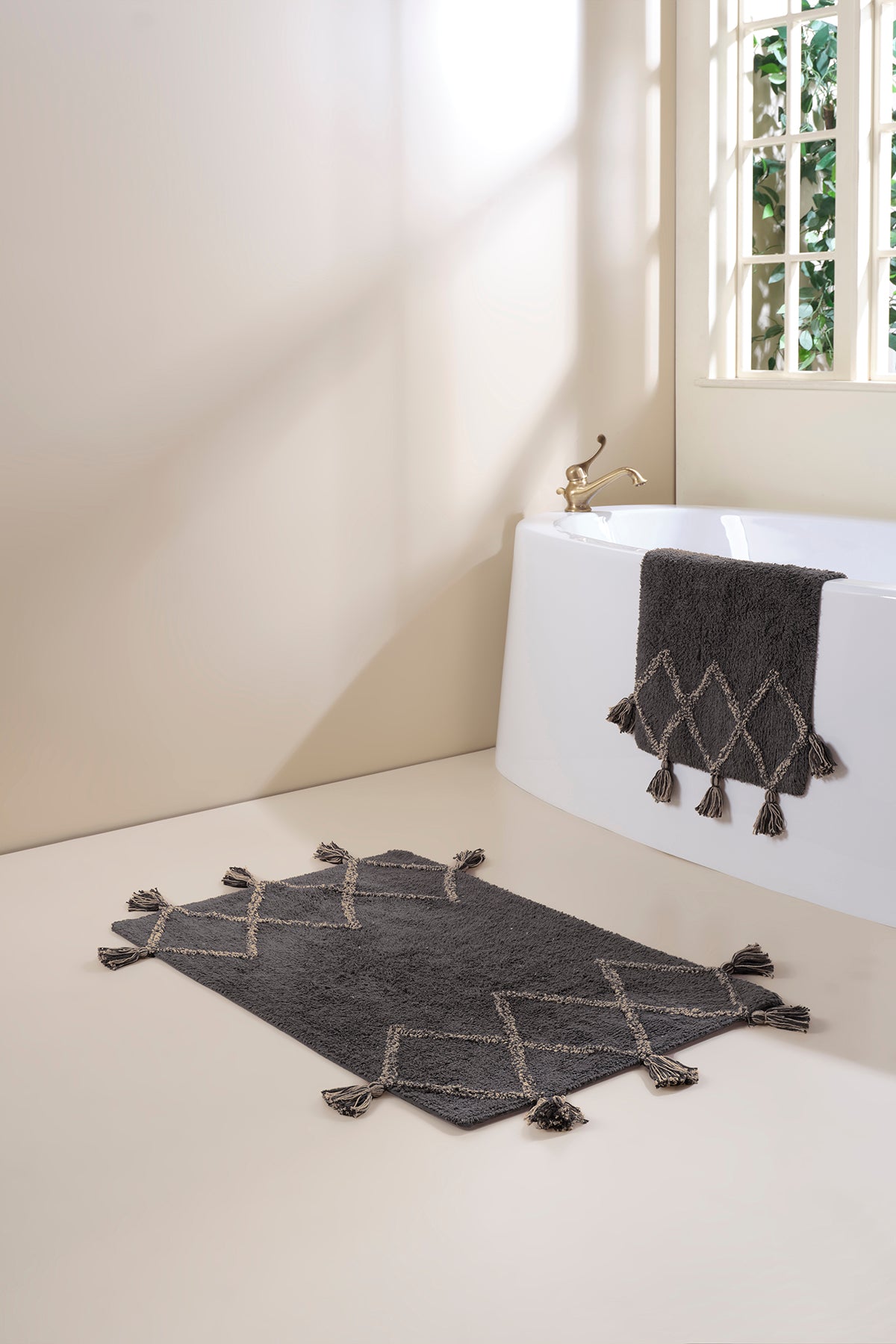 Agnes 2’li Takım Banyo Paspası %100 Pamuk 40x60 + 60x90 Gri