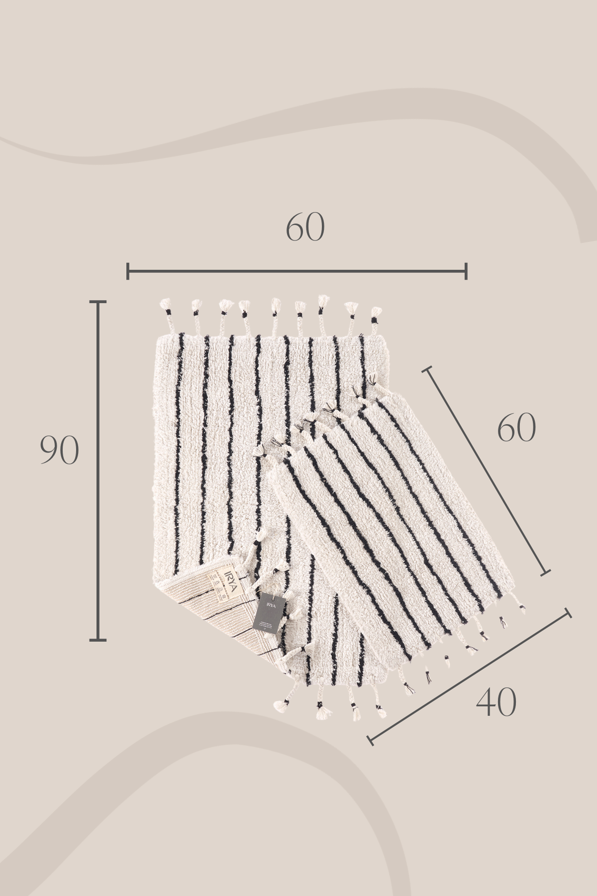 In Lines 2’li Takım Banyo Paspası %100 Pamuk 40x60 + 60x90 Siyah Çizgili