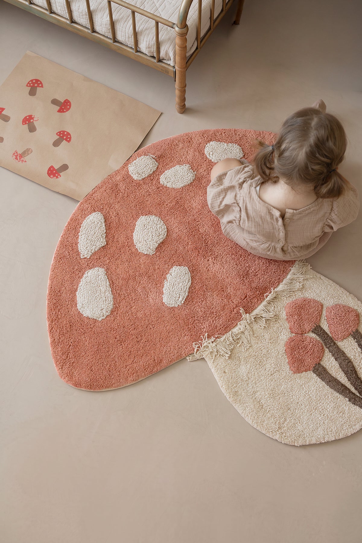 Mushroom Tekli %100 Pamuk Çocuk Odası Halısı 90x90 Cm Brick