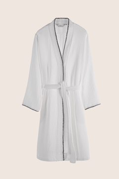 Loom 4-Layer Muslin Shepherd-Stitched Women's Robe White