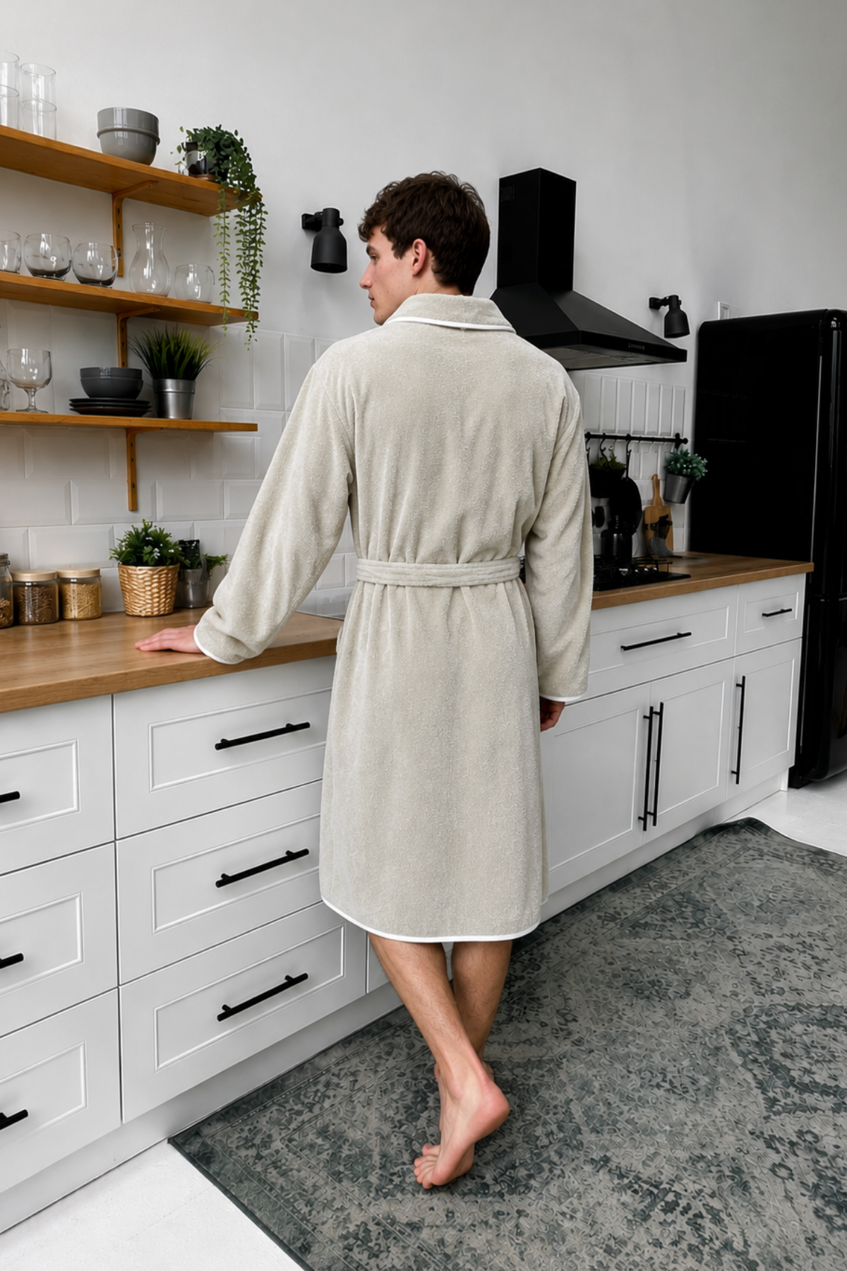 Allesi 100% Cotton Men's Bathrobe Mint