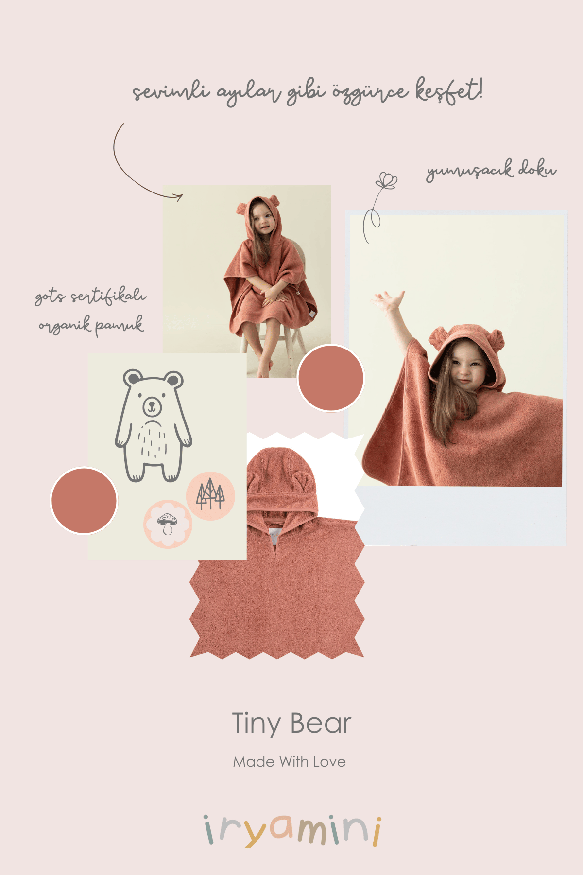 Tiny Bear Organic Cotton Kids Poncho Tile