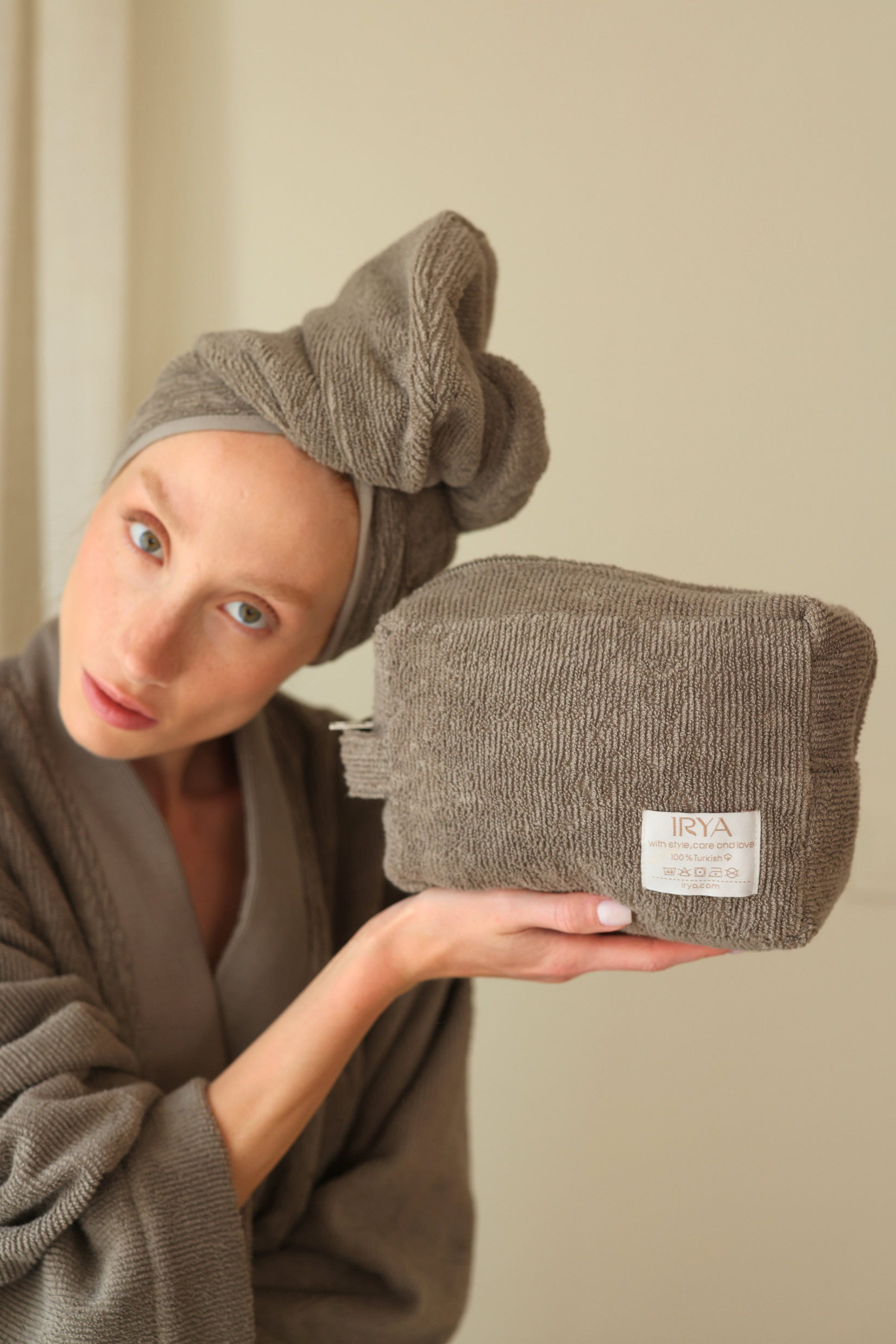 Solena Düğmeli Havlu Bone Gri