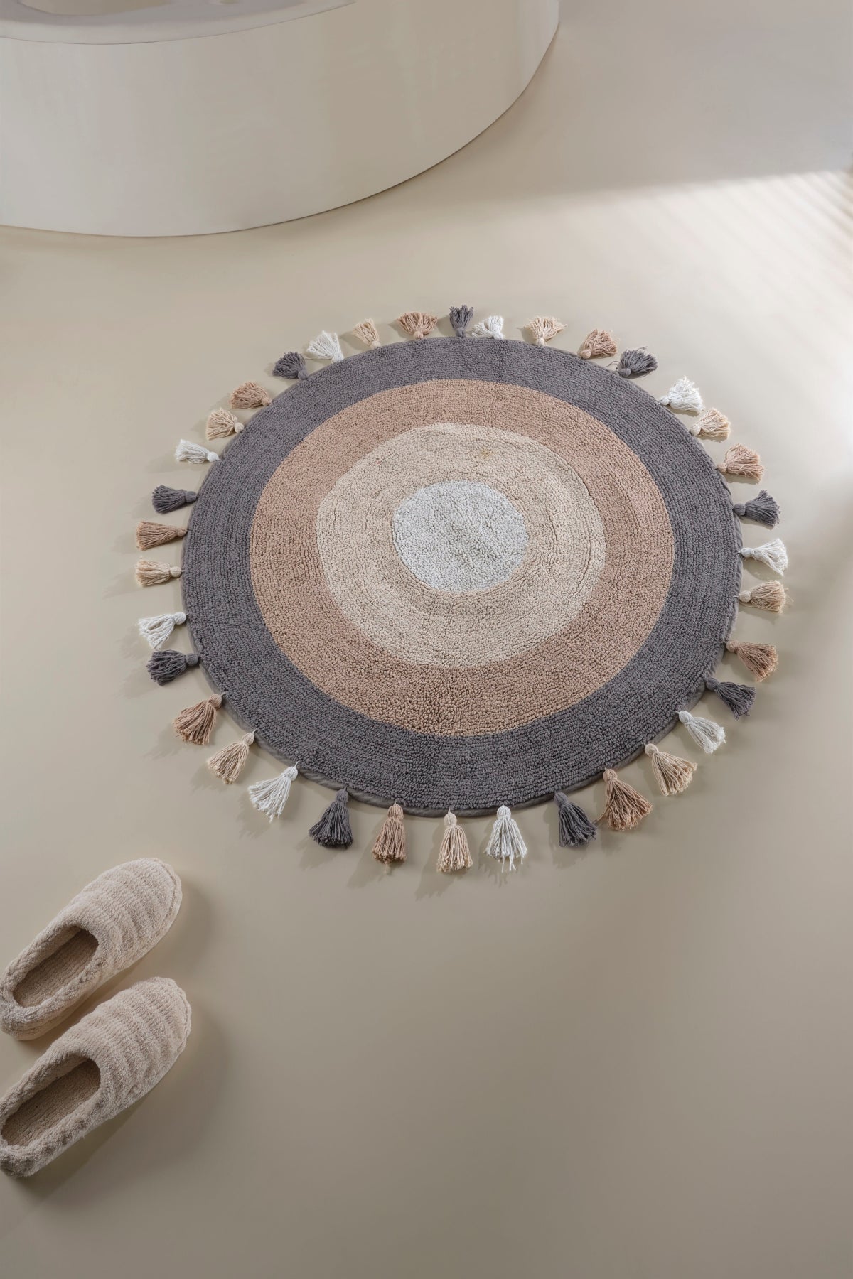 Laura Round Bath Mat 100% Cotton 100x100 Beige