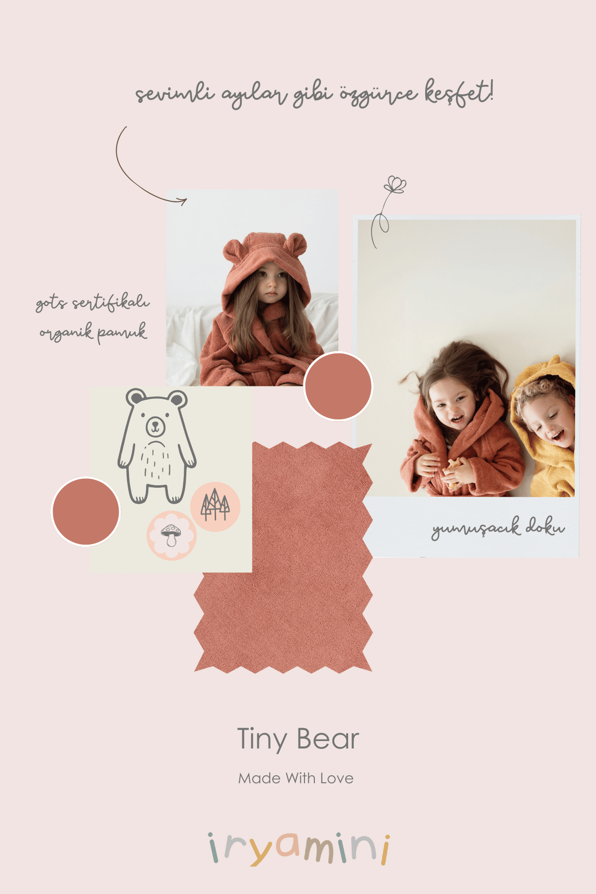 Tiny Bear Organic Cotton Kids Bathrobe Tile