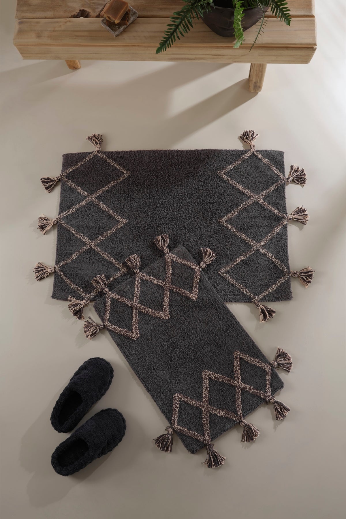 Agnes 2 Piece Bath Mat Set 100% Cotton 40x60 + 60x90 Gray