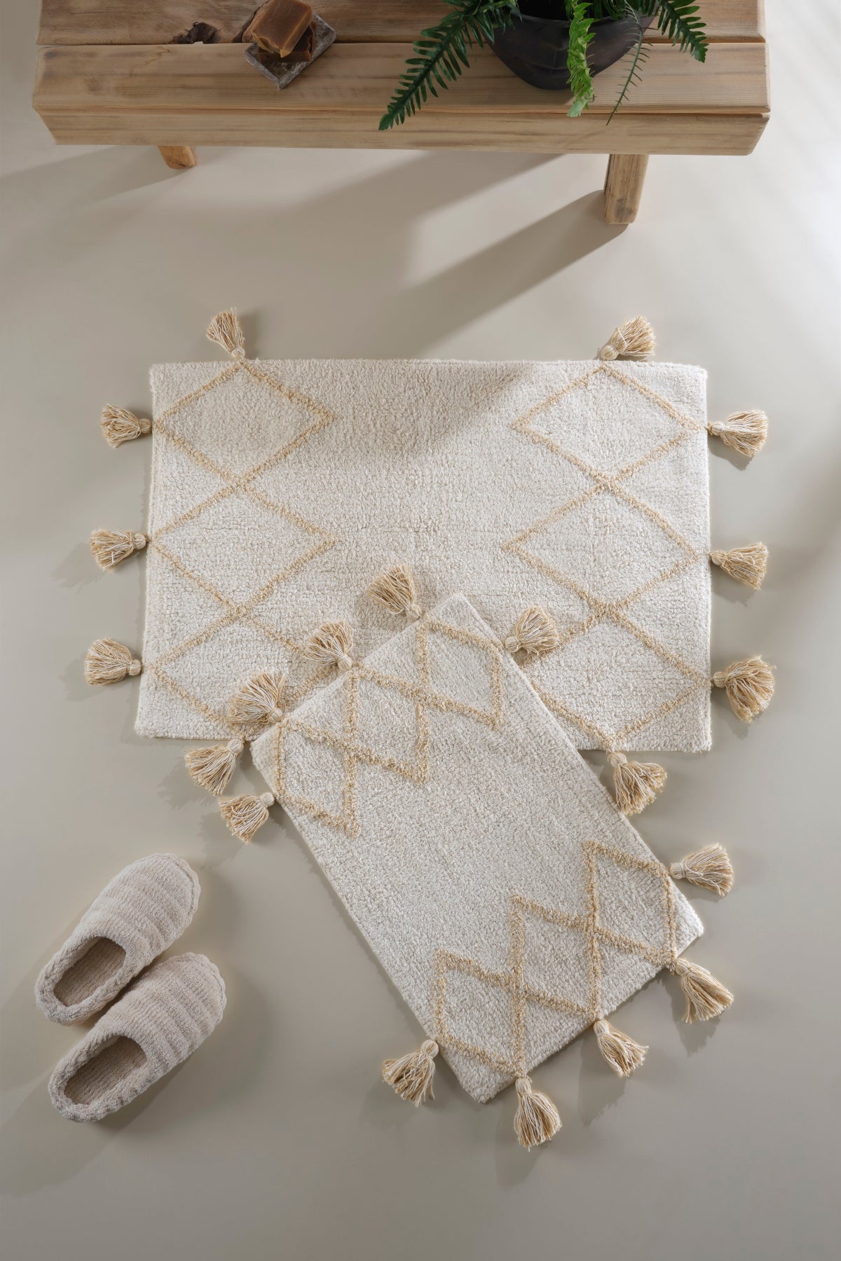 Agnes 2 Piece Bath Mat Set 100% Cotton 40x60 + 60x90 Ecru