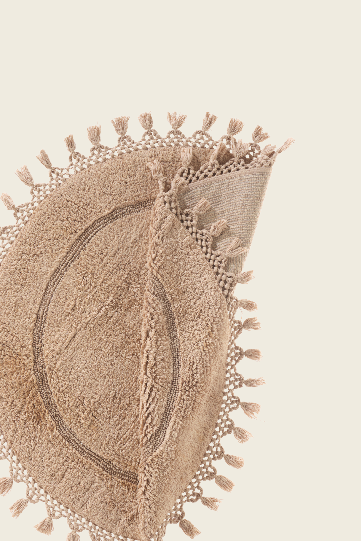 Nora Yuvarlak Banyo Paspası %100 Pamuk 90x90 Bej