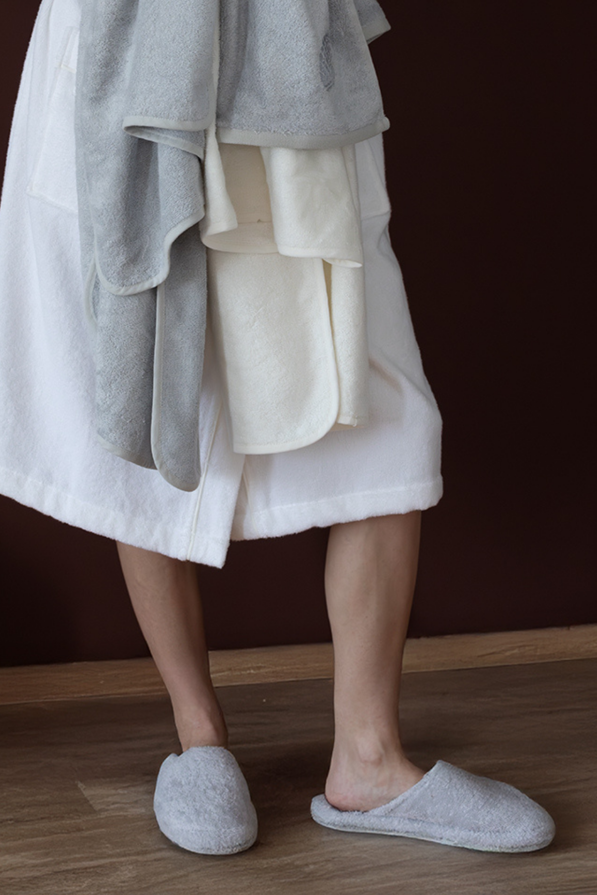 Marble %100 Pamuk Unisex Havlu Terlik Gri