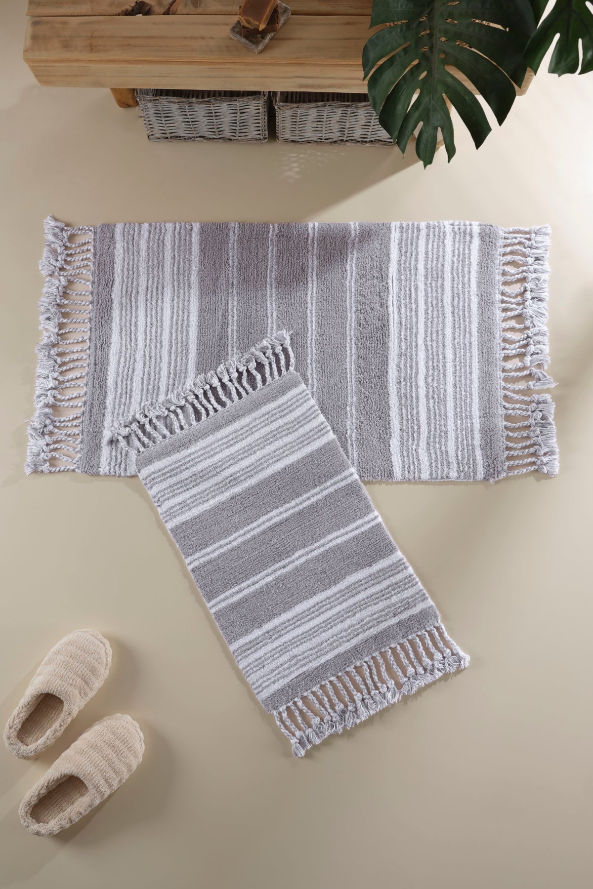 Martil 2’li Takım Banyo Paspası %100 Pamuk 40x60 + 60x90 Gri