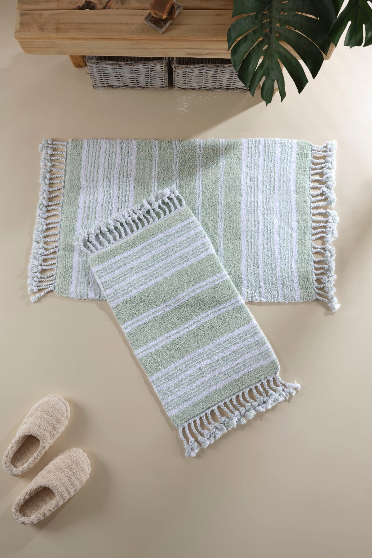 Martil 2 Piece Bath Mat Set 100% Cotton 40x60 + 60x90 Green