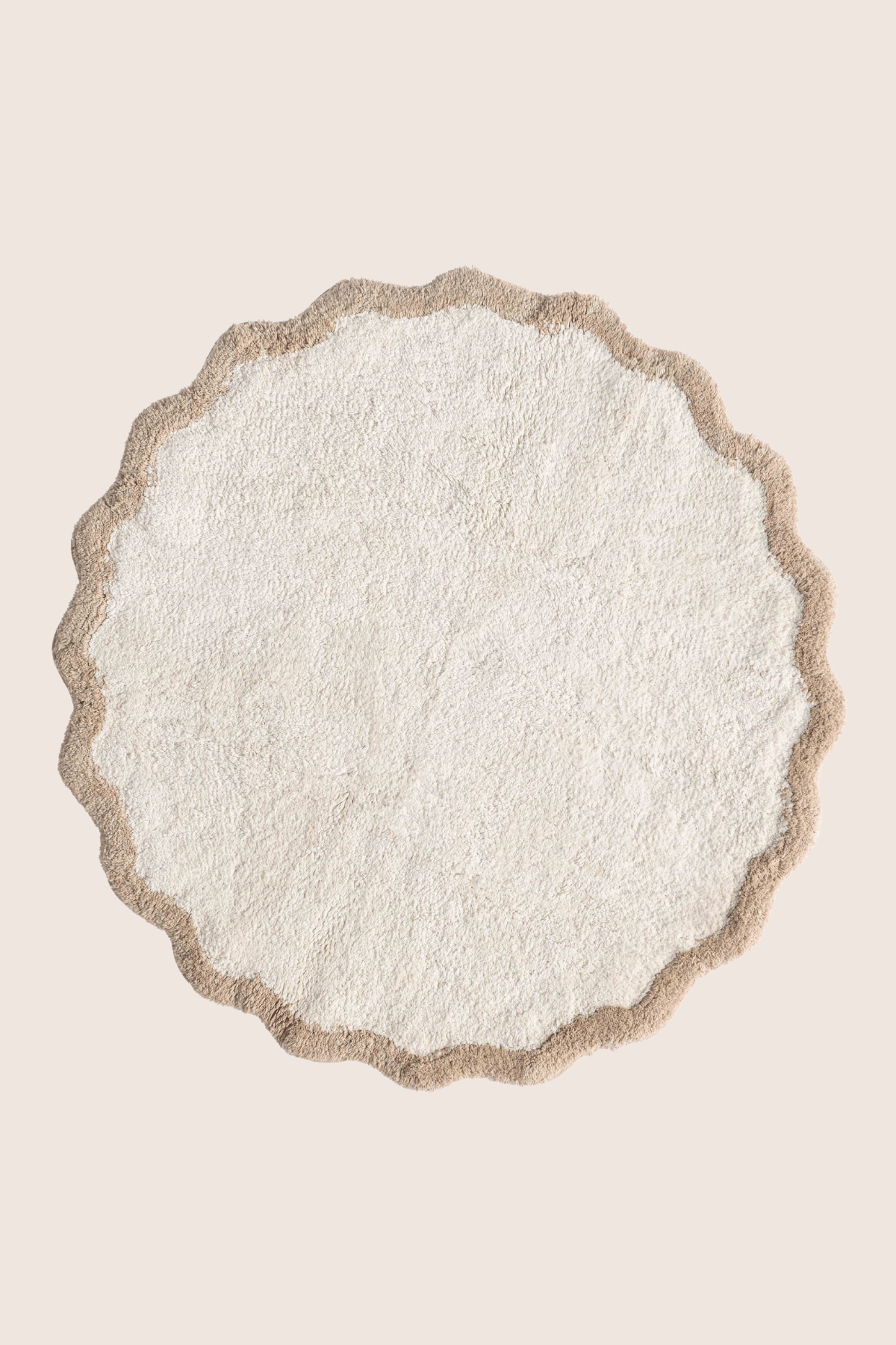 Scallop Round Bamboo Bath Mat 90x90 Beige
