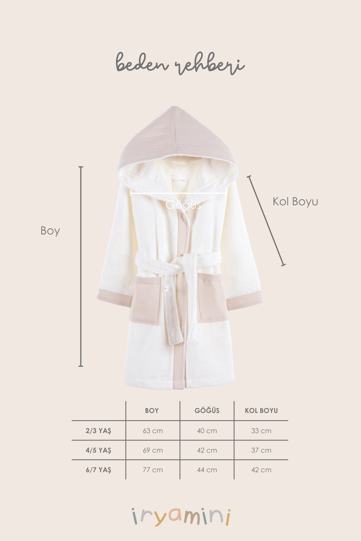 Joy of Colors Organic Cotton Muslin Detailed Children's Bathrobe Beige