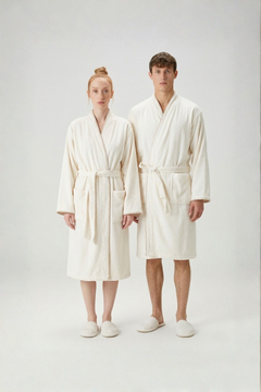 Shadow 100% Cotton Bathrobe Set Ecru