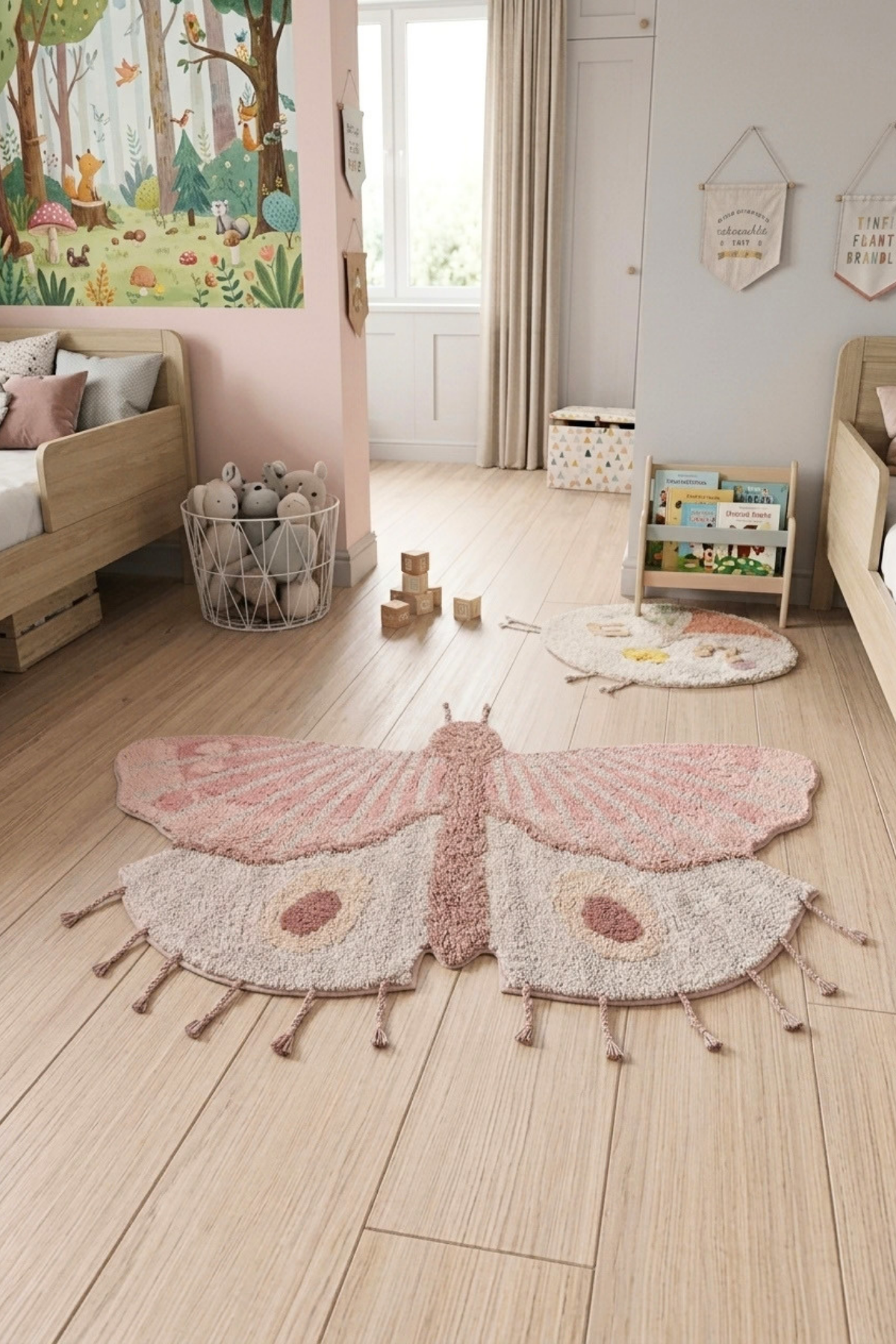 Butterfly Tekli %100 Pamuk Çocuk Odası Halısı 70x120 Cm Soft Pembe