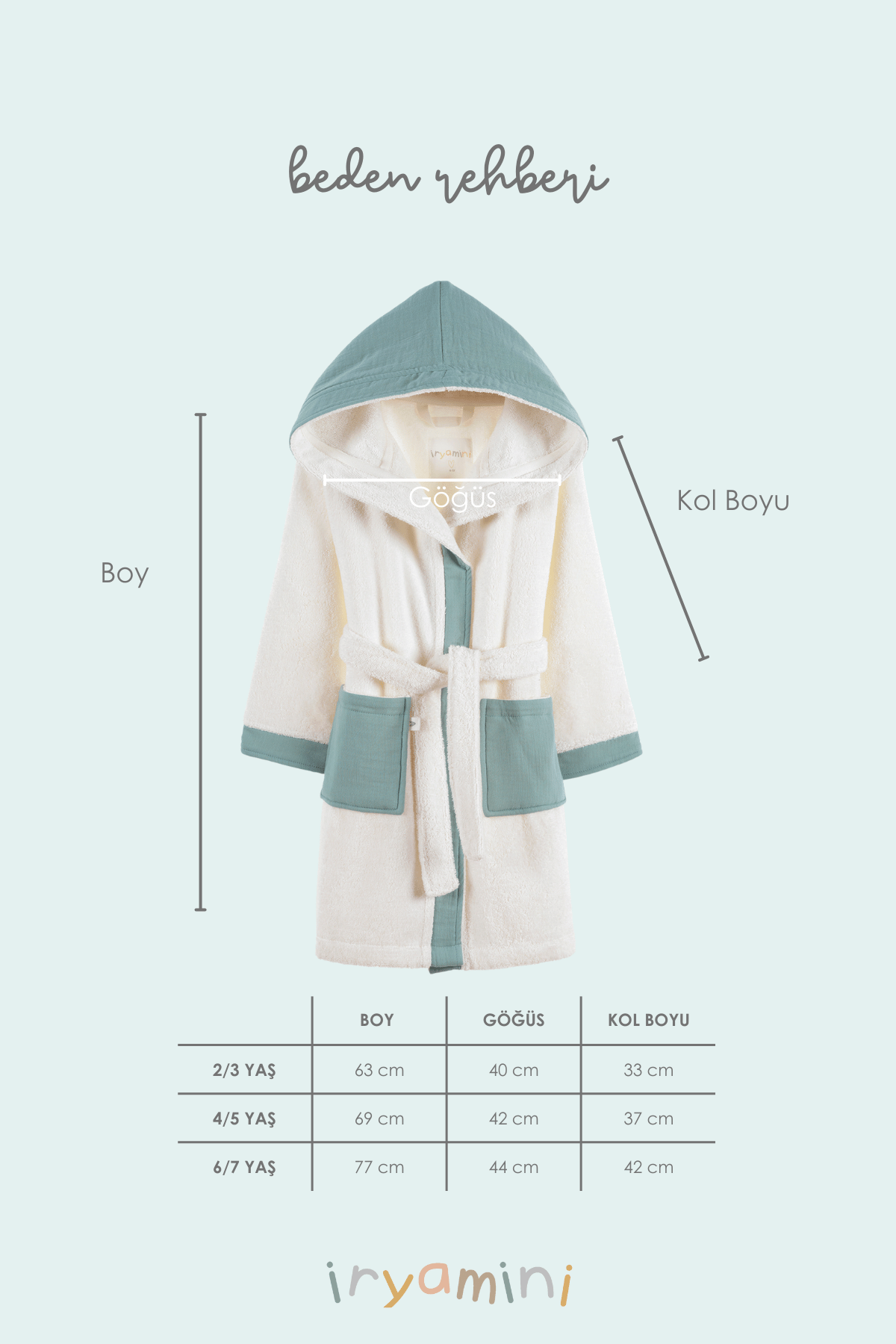 Joy of Colors Organic Cotton Muslin Detailed Children's Bathrobe Mint