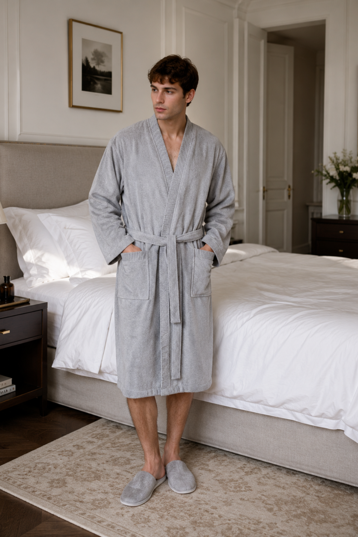 Marble 100% Cotton Men's Bathrobe Grey