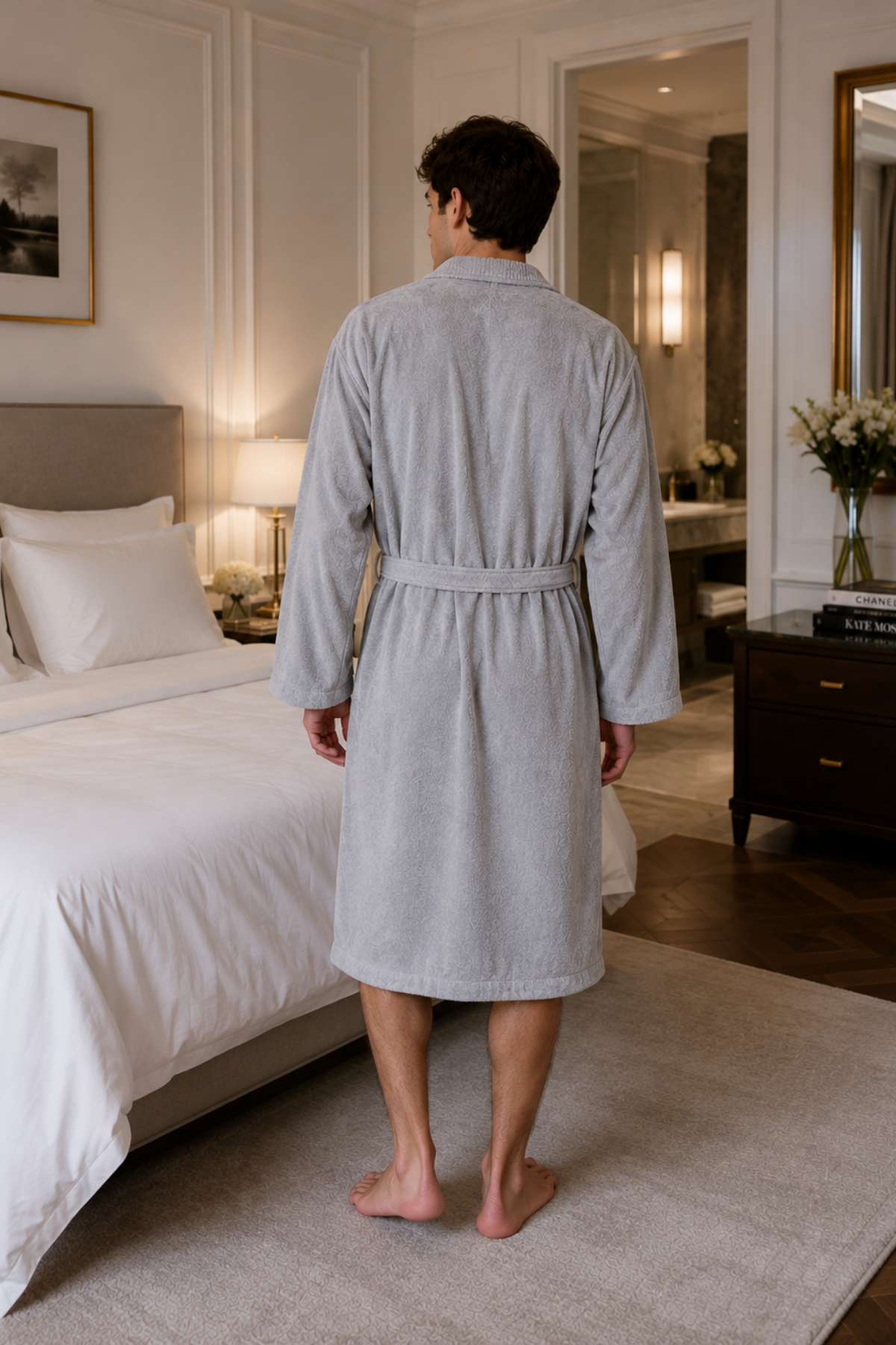 Marble 100% Cotton Men's Bathrobe Grey