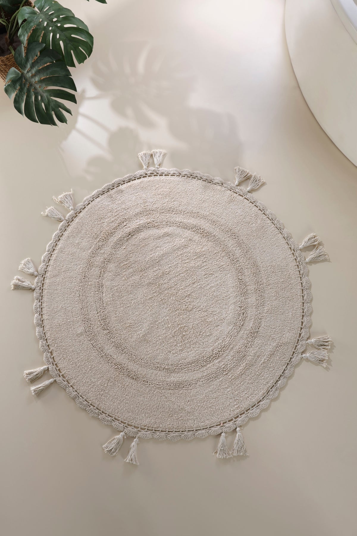 Olivid Yuvarlak Banyo Paspası %100 Pamuk 100x100 Bej