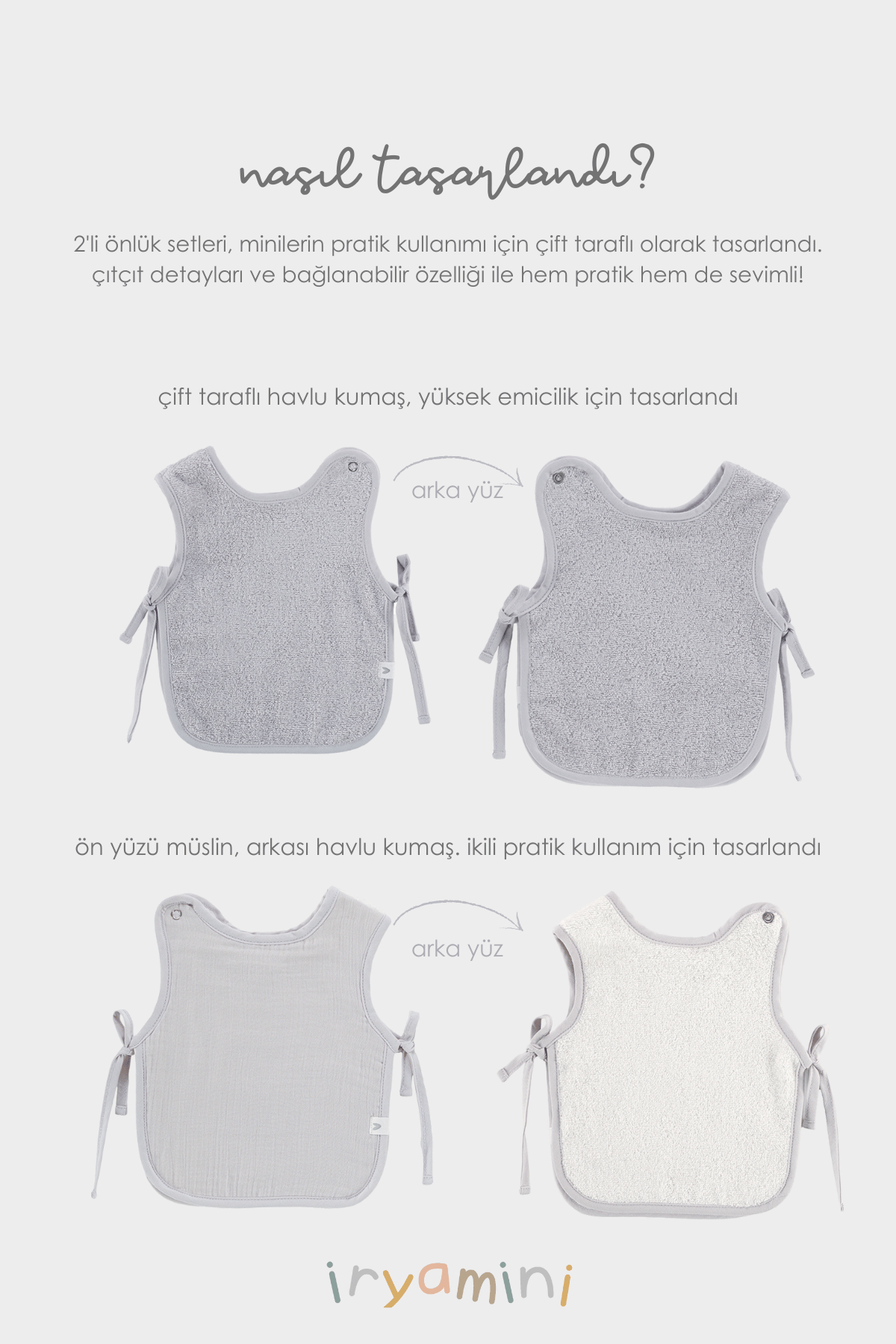 Colors of Joy 2'li Organik Pamuk Müslin Bebek Önlük Seti Gri