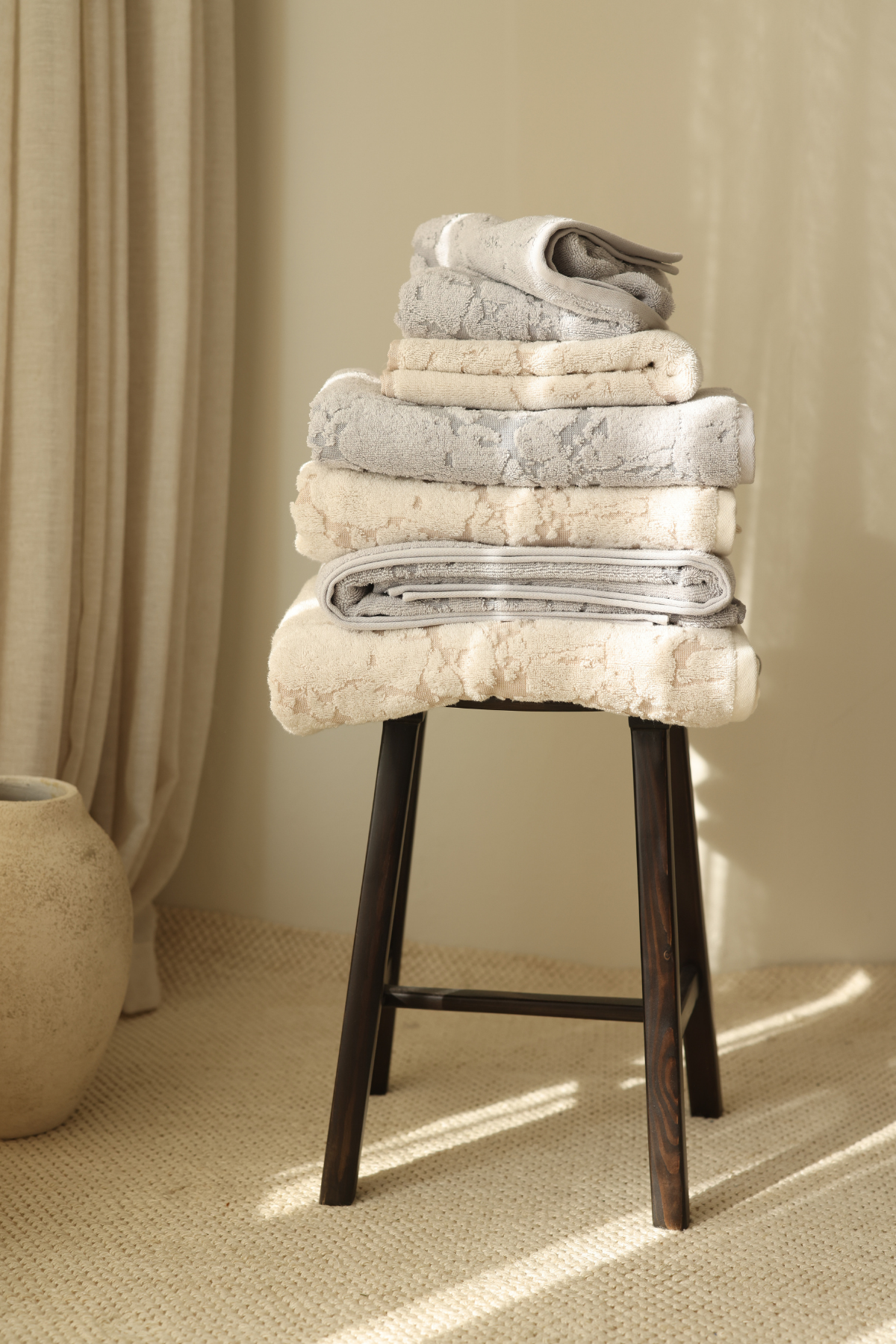 Marble %100 Pamuk Jakarlı Banyo Havlusu 70x140 cm Gri