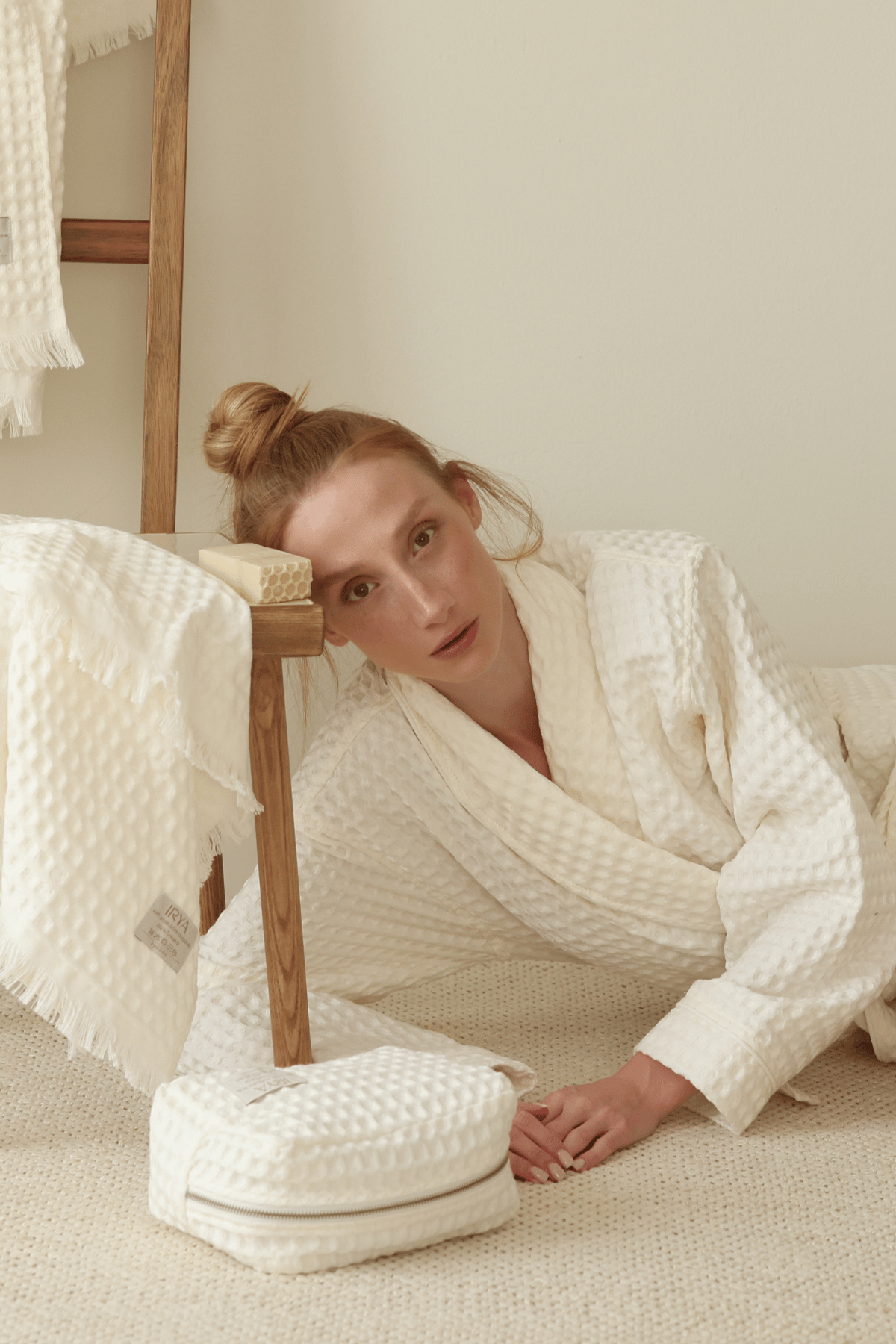 Aura Waffle Kadın Bornoz Ekru