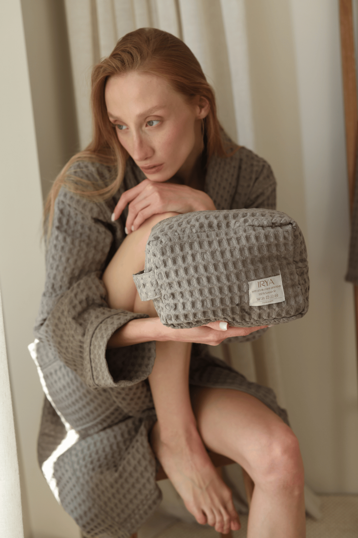 Aura Waffle Kadın Bornoz Gri