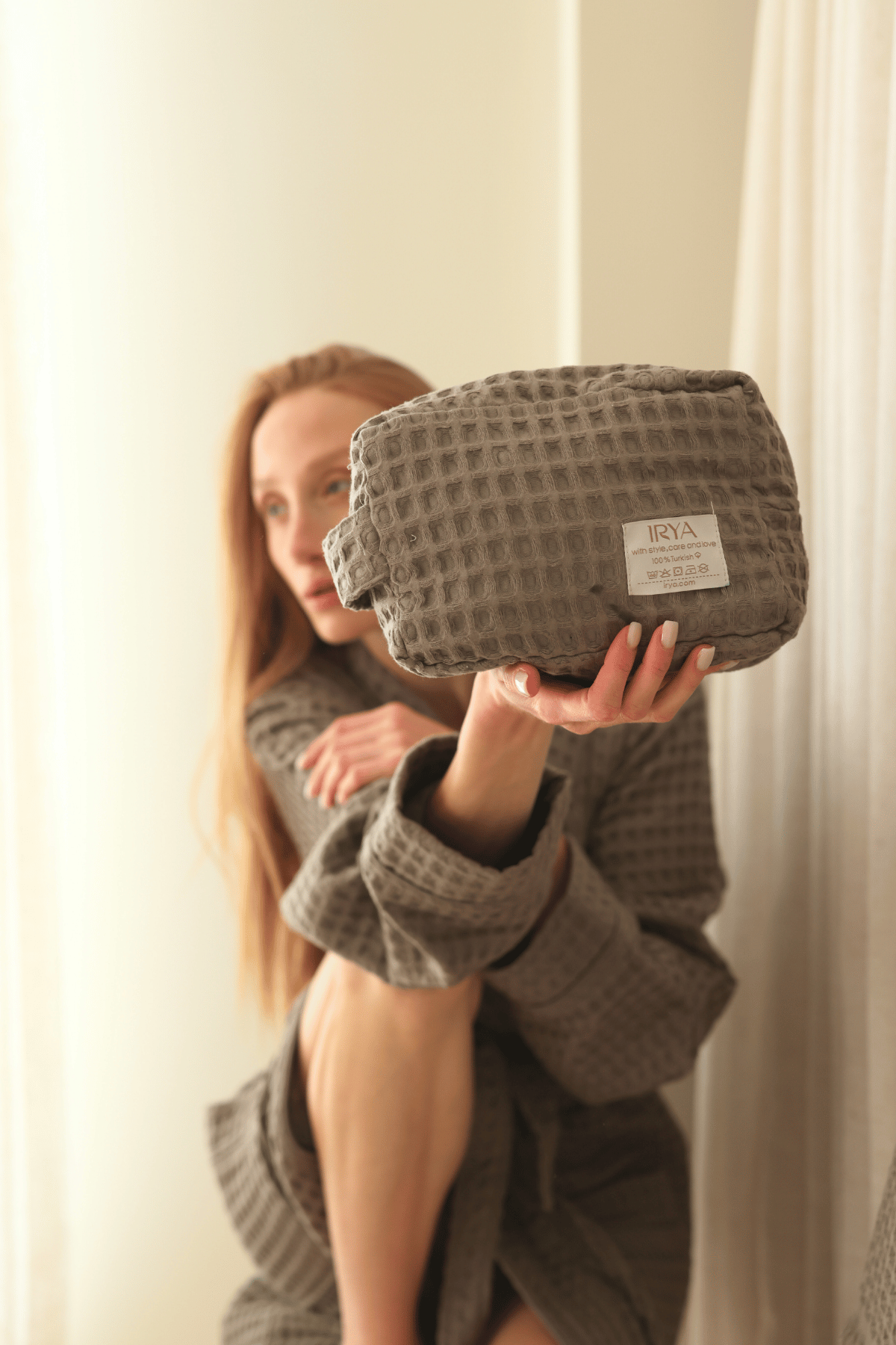 Aura Waffle Kadın Bornoz Gri