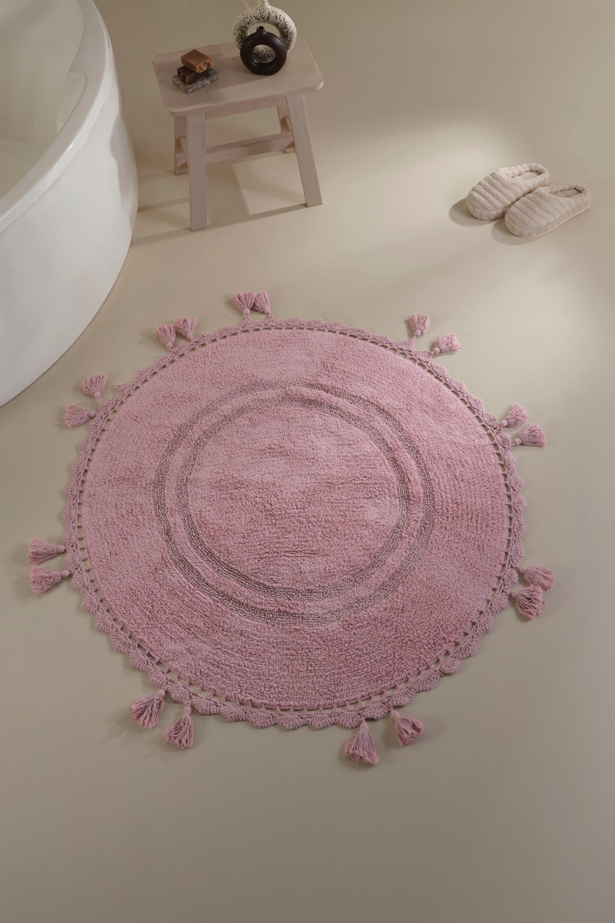 Olivid Yuvarlak Banyo Paspası %100 Pamuk 100x100 Pembe