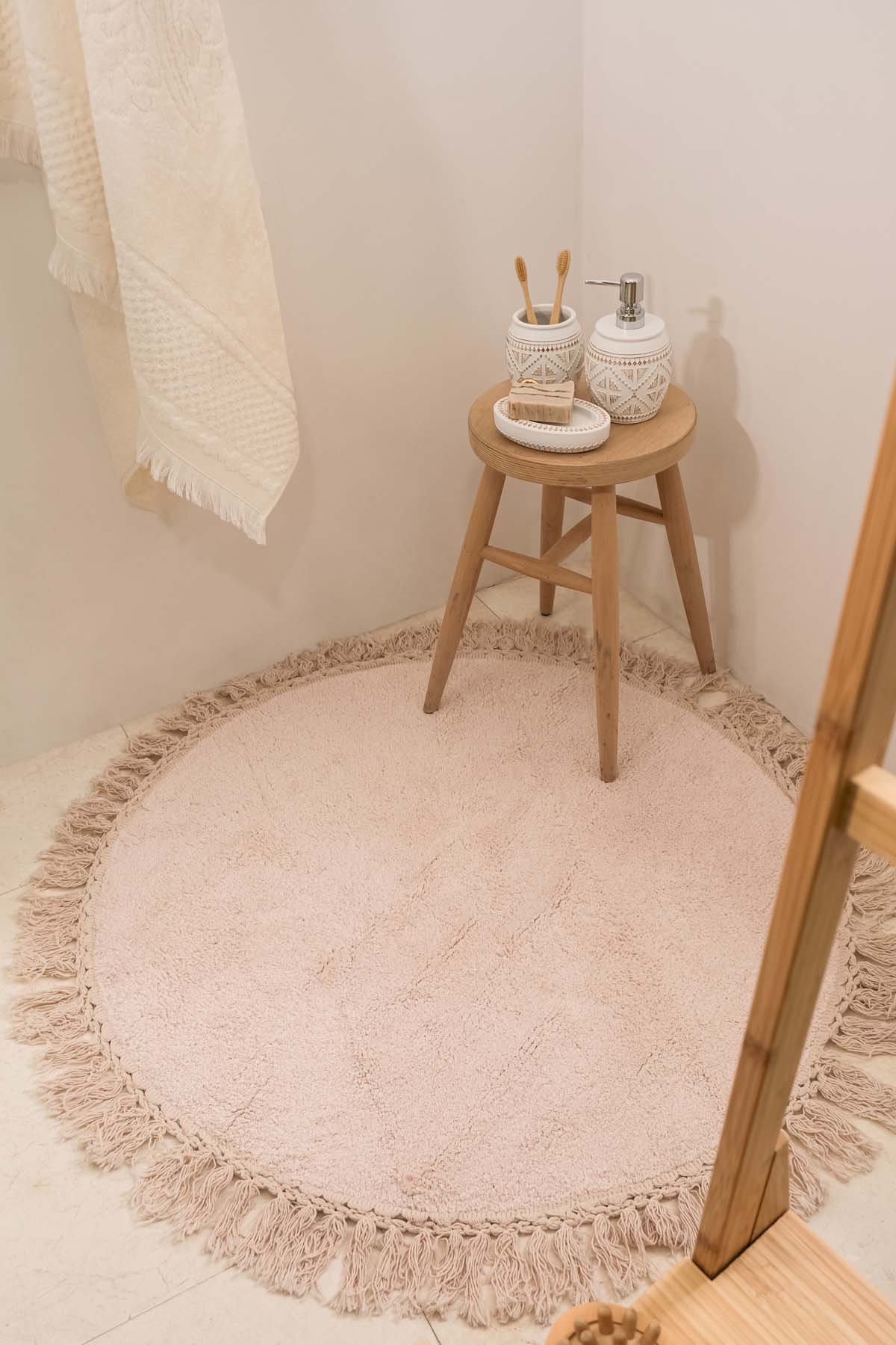 Lora Yuvarlak Banyo Paspası %100 Pamuk 90x90 Pembe