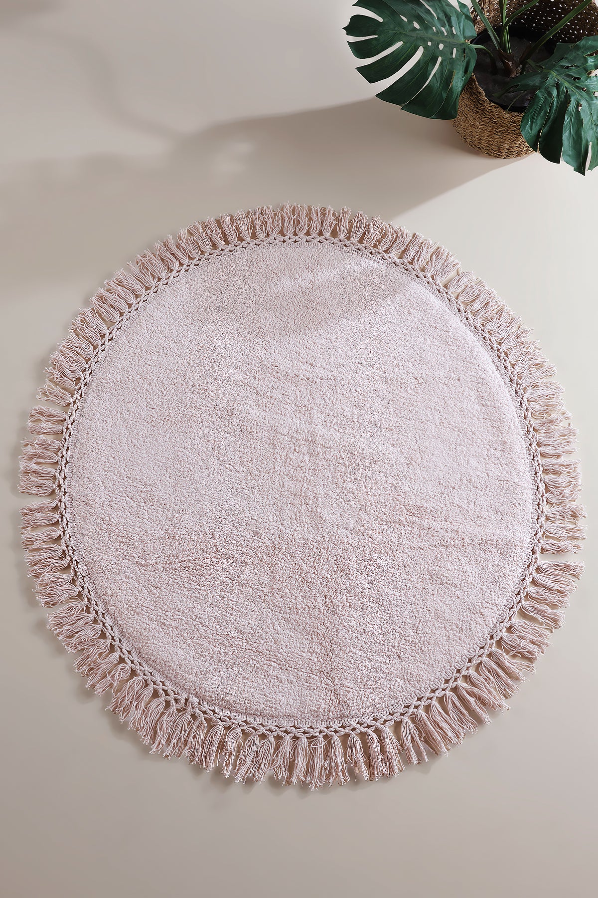 Lora Yuvarlak Banyo Paspası %100 Pamuk 90x90 Pembe